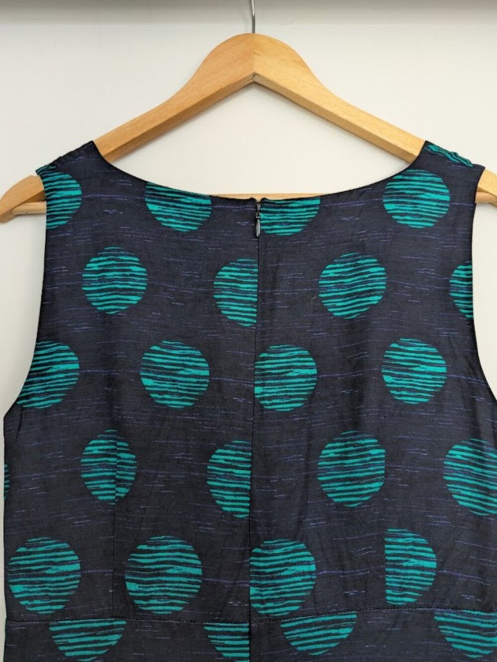 B.R. Linen Green Polka Dot Navy Blue Dress Y2K Coastal - Picture 6 of 9